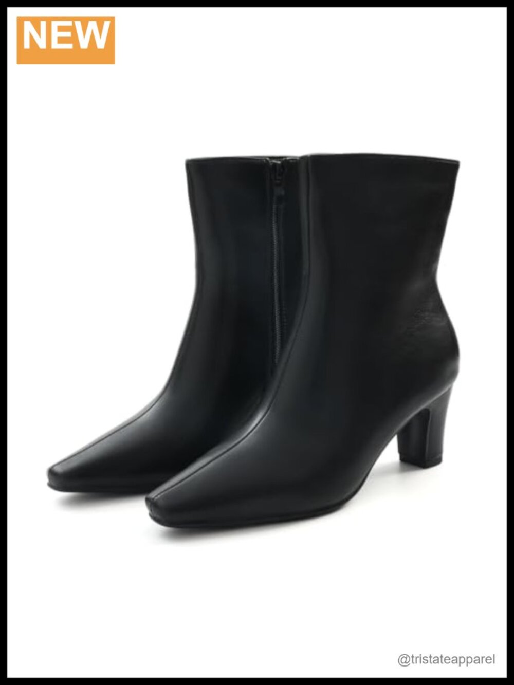 Women's Square Toe Ankle Boots Low Block Heel Faux Leather Side Zipper